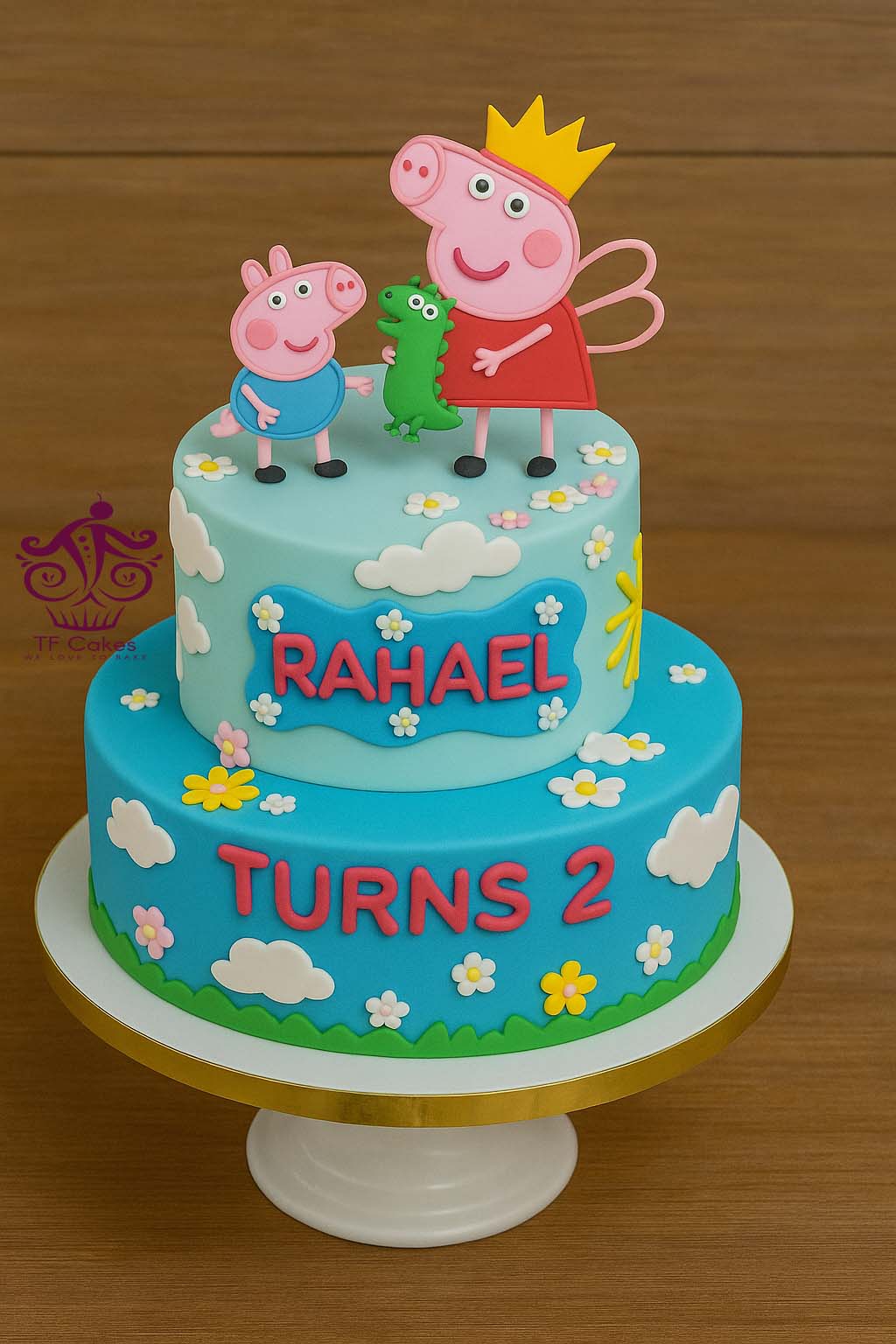 Double Tier Peppa Pig Cake - TF Cakes Online Delivery Freshly baked handcrafted Double Tier Peppa Pig Cake – Cake design by TF Cakes