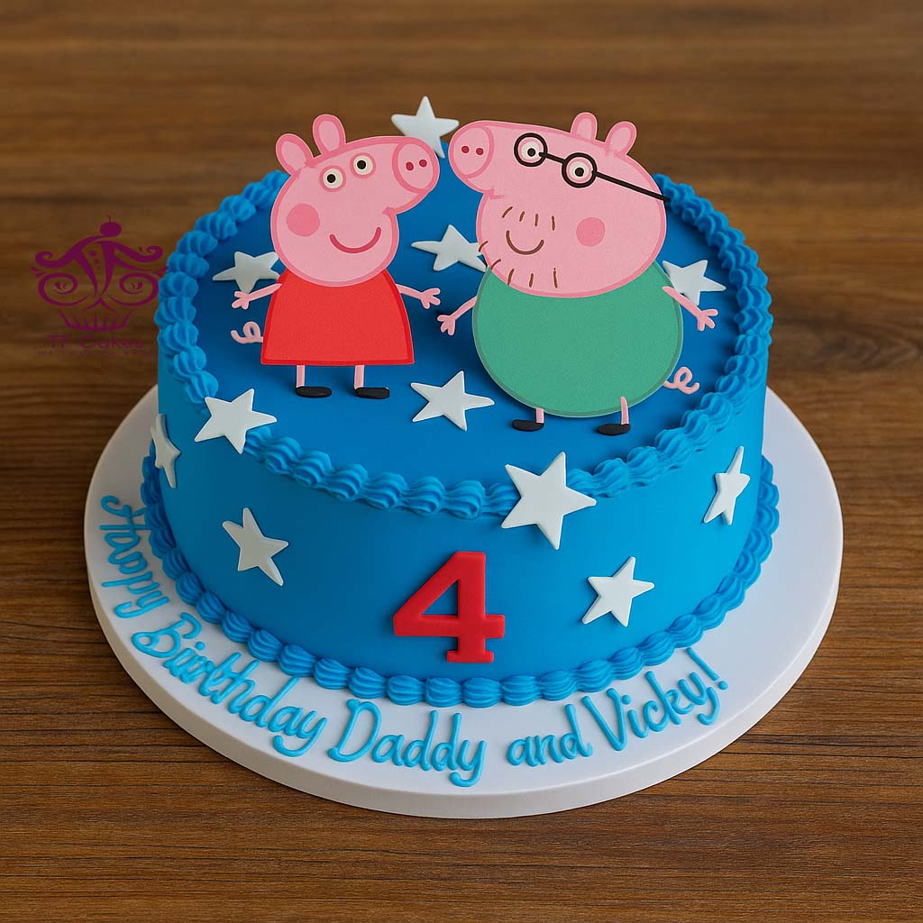 Daddy Pig and Peppa Star Cake - TF Cakes Online Delivery Freshly baked handcrafted Daddy Pig and Peppa Star Cake – Cake design by TF Cakes