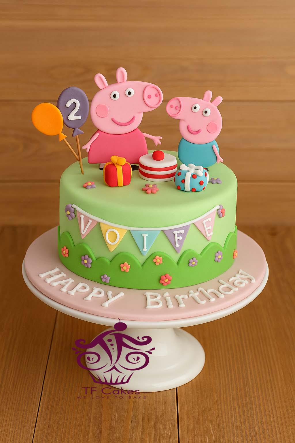Peppa Pig Celebration Cake with Balloons - TF Cakes Online Delivery Freshly baked handcrafted Peppa Pig Celebration Cake with Balloons – Cake design by TF Cakes