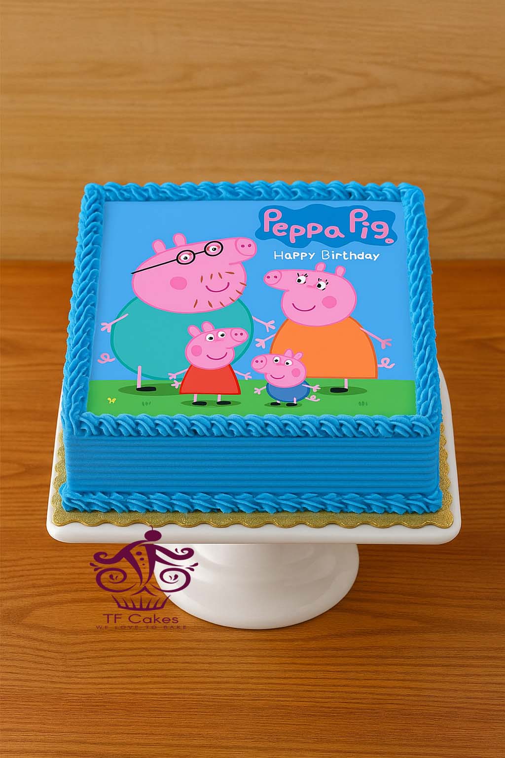 Square Peppa Pig Photo Cake - TF Cakes Online Delivery Freshly baked handcrafted Square Peppa Pig Photo Cake – Cake design by TF Cakes