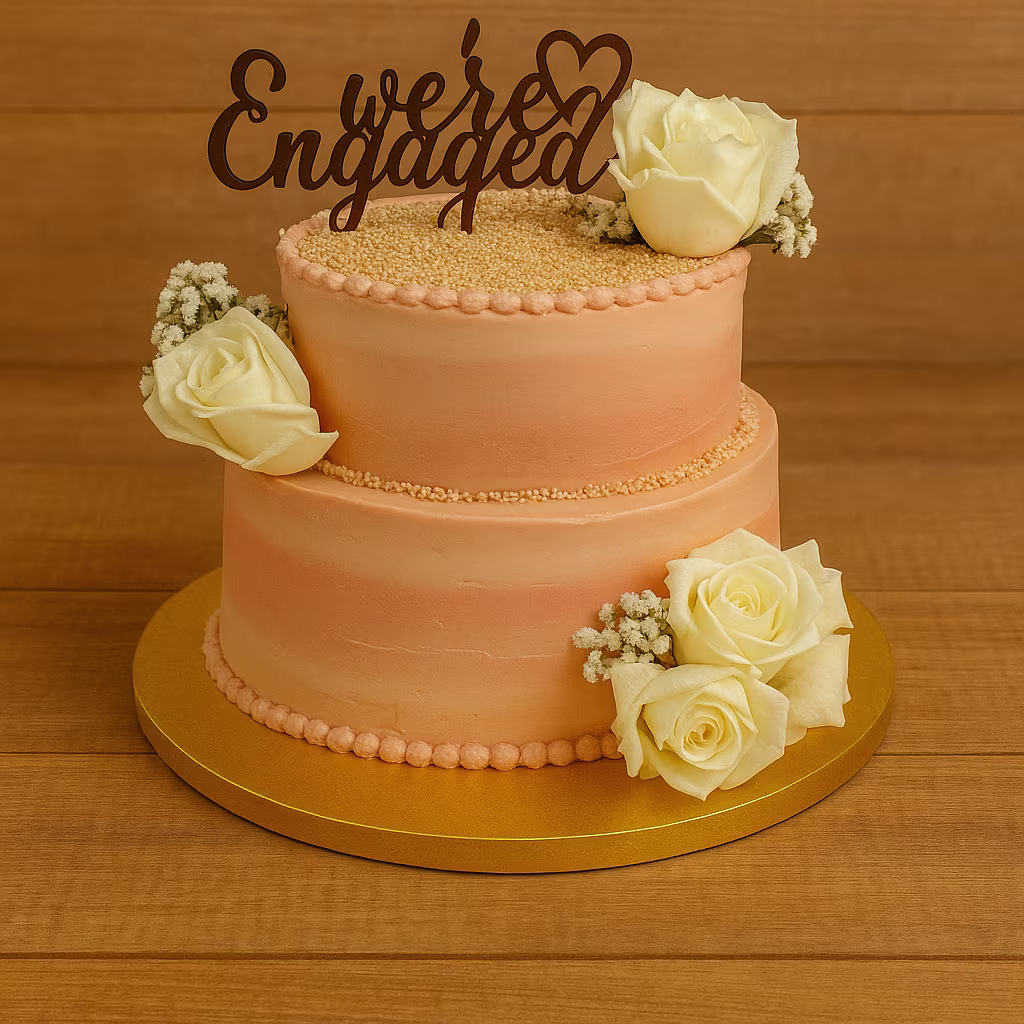Peach Engagement Floral Cake - TF Cakes Online Delivery Freshly baked handcrafted Peach Engagement Floral Cake – Cake design by TF Cakes