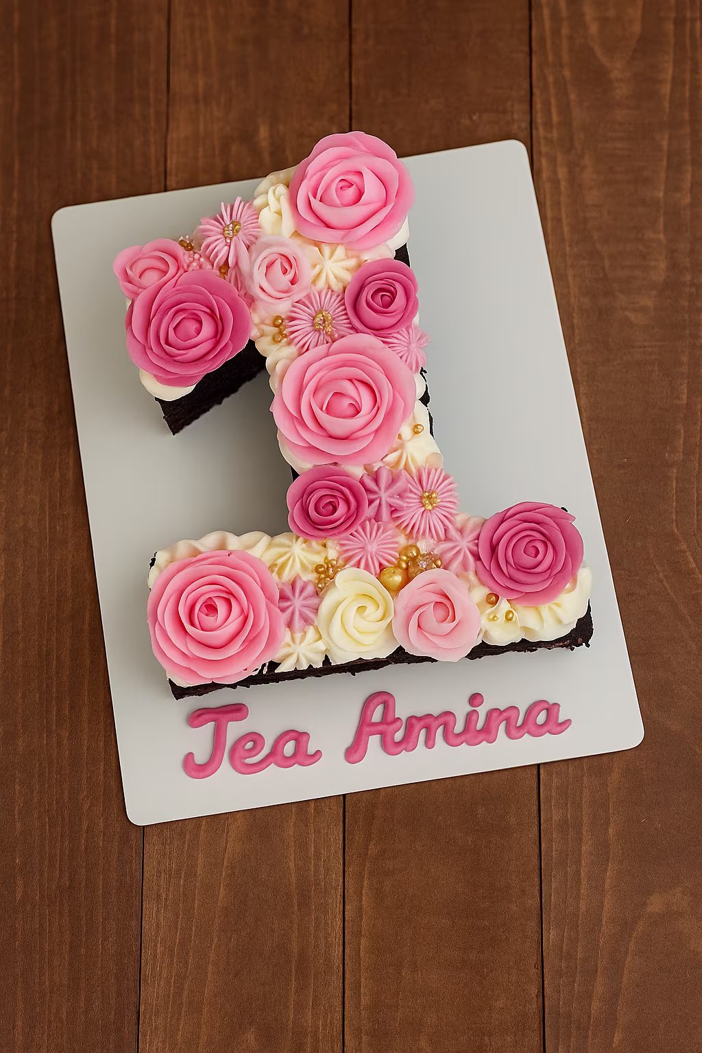 Floral Number 1 Cake with Custom Name - TF Cakes Online Delivery Freshly baked handcrafted Floral Number 1 Cake with Custom Name – Cake design by TF Cakes