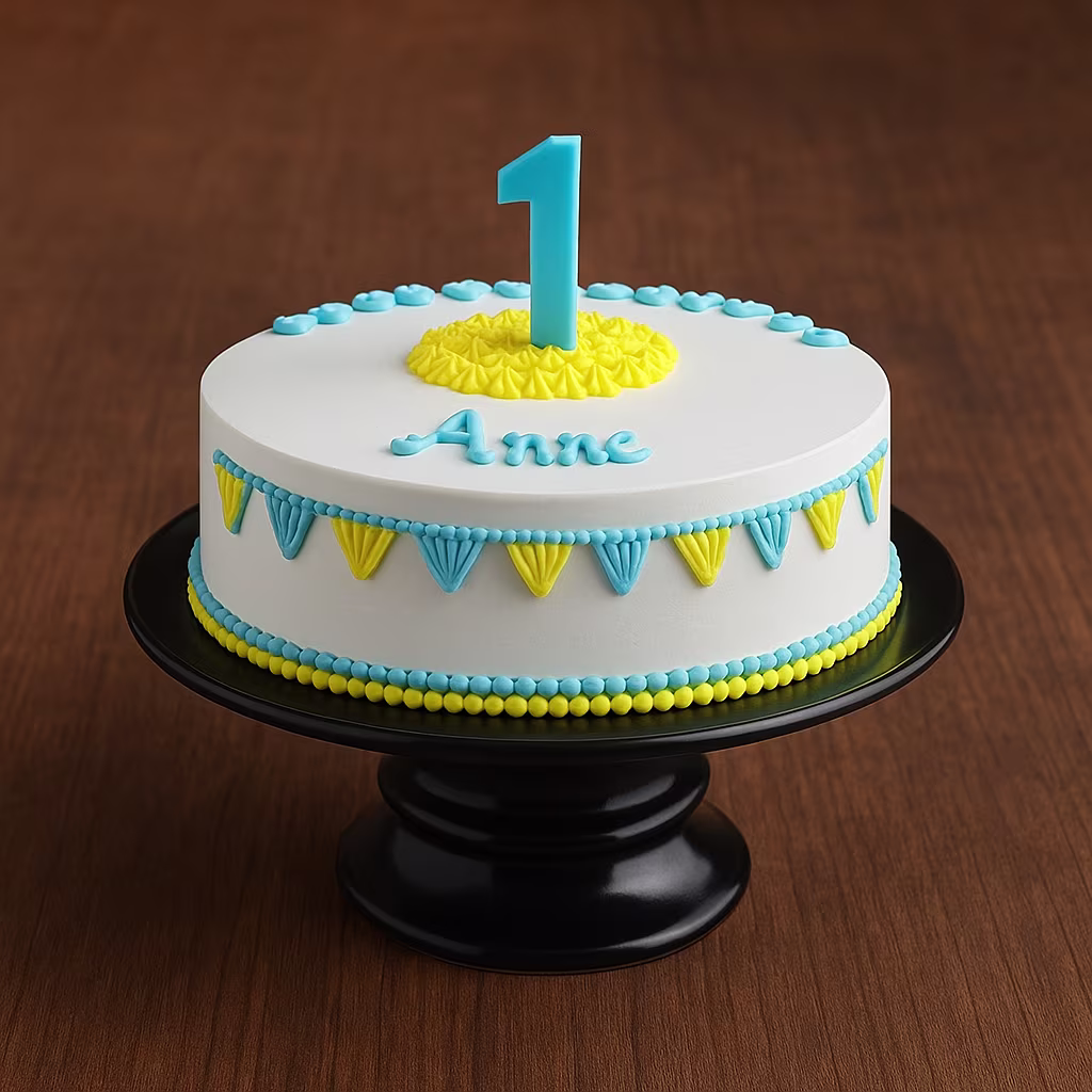 Blue & Yellow Round 1st Birthday Cake - TF Cakes Online Delivery Freshly baked handcrafted Blue & Yellow Round 1st Birthday Cake – Cake design by TF Cakes