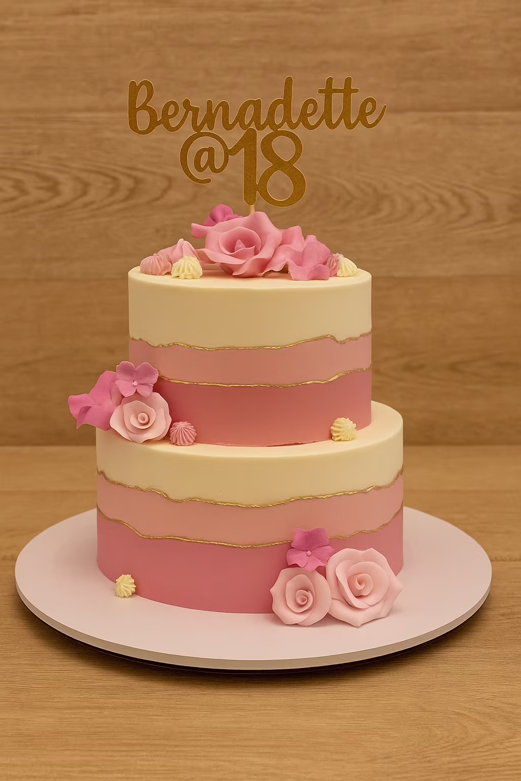 Bernadette @18 Pink & White Cake - TF Cakes Online Delivery Freshly baked handcrafted Bernadette @18 Pink & White Cake – Cake design by TF Cakes