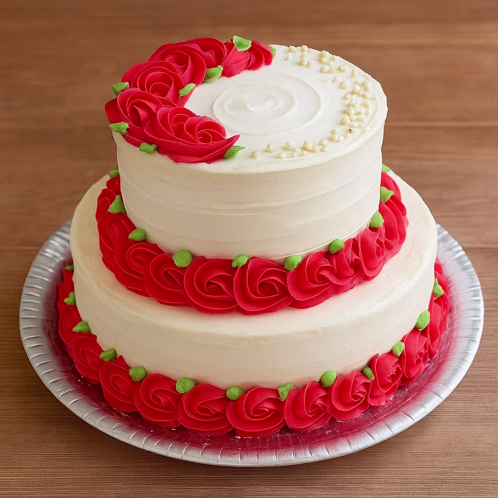 Red Rose Cream Cake - TF Cakes Online Delivery Freshly baked handcrafted Red Rose Cream Cake – Cake design by TF Cakes