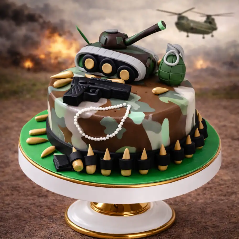 Tank & Grenade Army Cake - TF Cakes Online Delivery Freshly baked handcrafted Tank & Grenade Army Cake – Cake design by TF Cakes