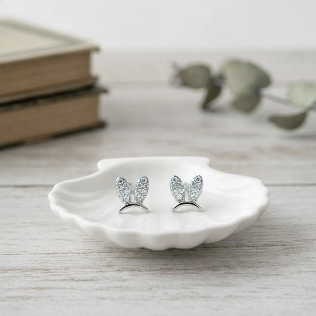 Tavira Pure Silver Rhodium plated Bunny Ear Moissanite Diamond Stud - TF Cakes Online Delivery Freshly baked handcrafted Tavira Pure Silver Rhodium plated Bunny Ear Moissanite Diamond Stud – Cake design by TF Cakes