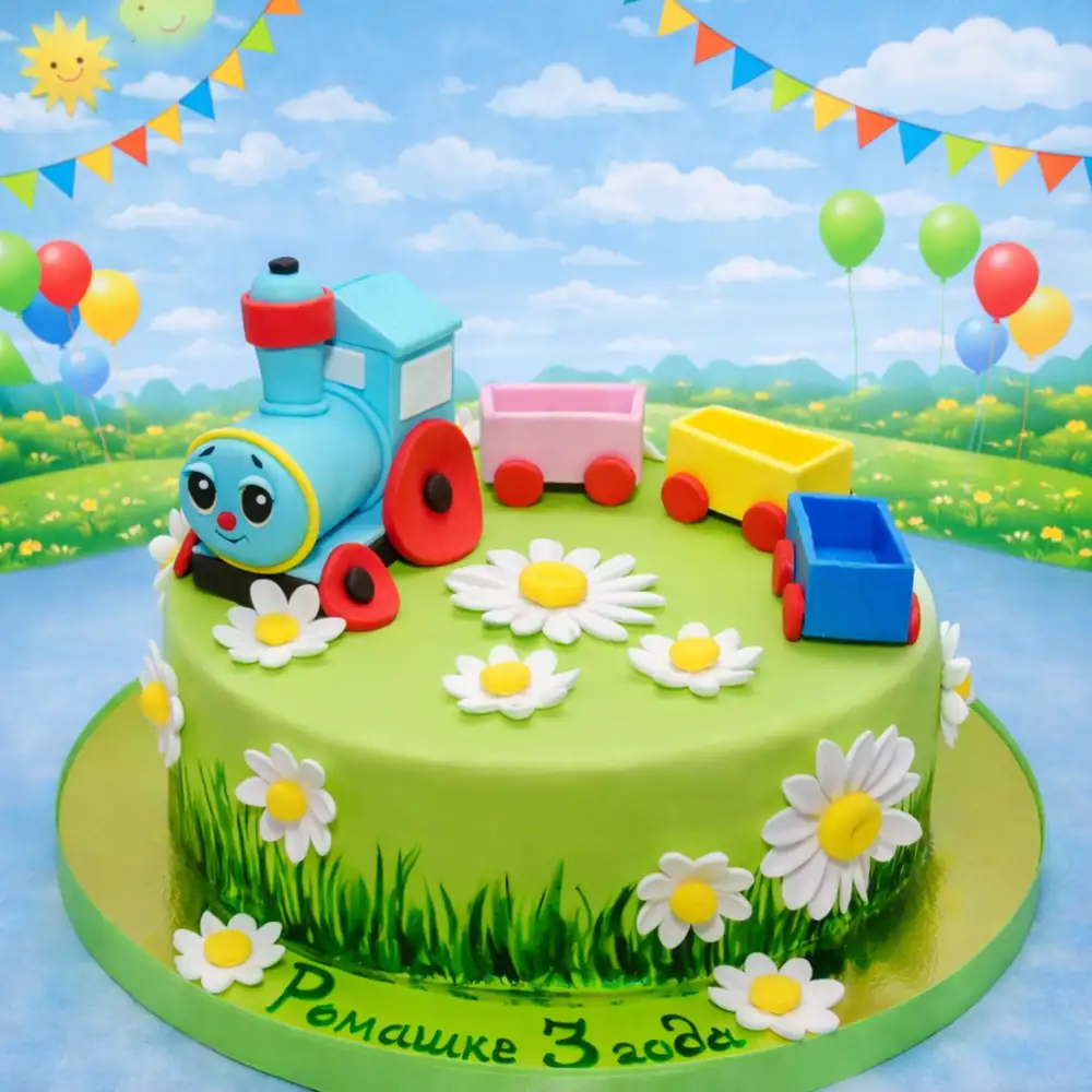 Toy Train Theme Cake - TF Cakes Online Delivery Freshly baked handcrafted Toy Train Theme Cake – Cake design by TF Cakes