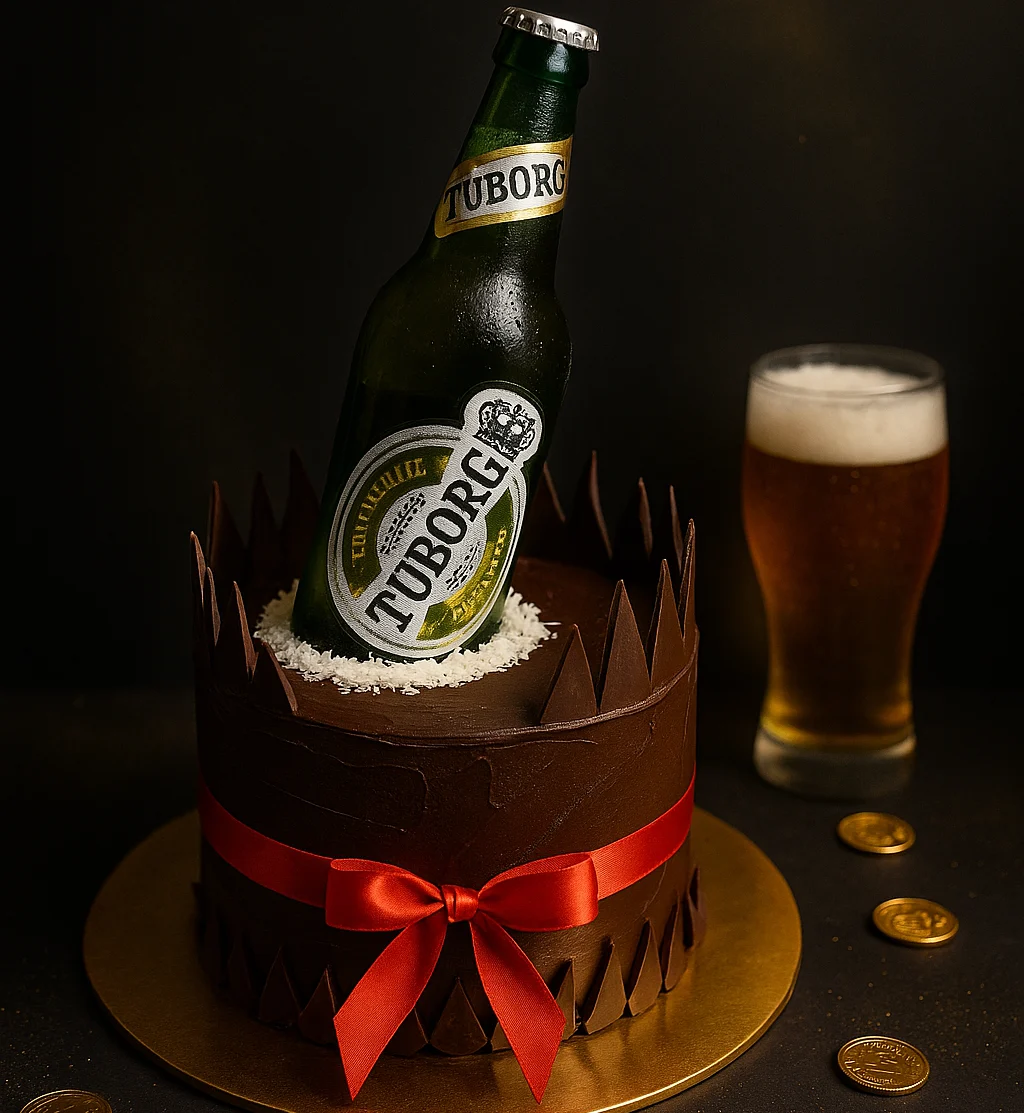 Tuborg Beer Bottle Cake - TF Cakes Online Delivery Freshly baked handcrafted Tuborg Beer Bottle Cake – Cake design by TF Cakes