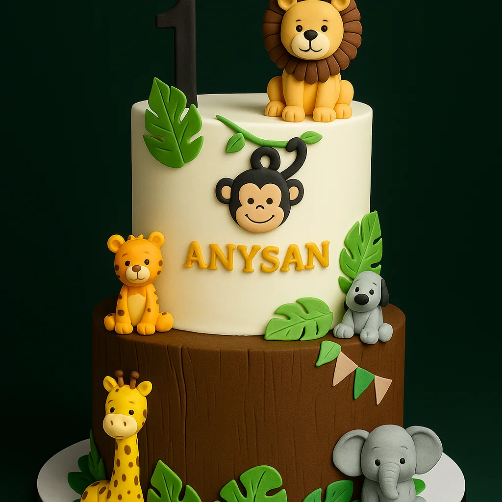 Two Tier Safari Celebration Cake - TF Cakes Online Delivery Freshly baked handcrafted Two Tier Safari Celebration Cake – Cake design by TF Cakes