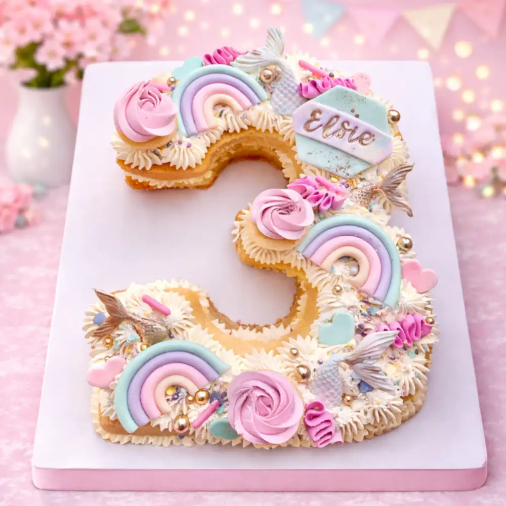 Unicorn Rainbow Number Cake - TF Cakes Online Delivery Freshly baked handcrafted Unicorn Rainbow Number Cake – Cake design by TF Cakes