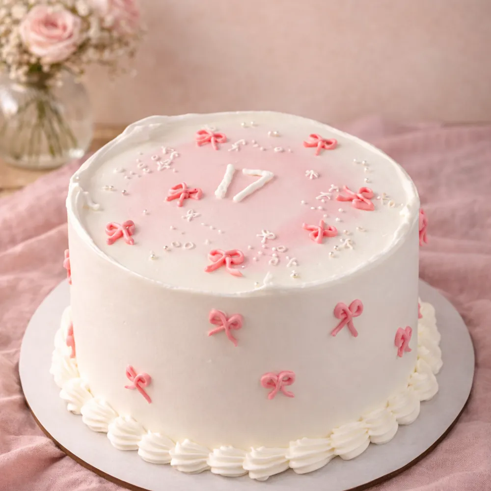 Vintage Pink Bow Cake - TF Cakes Online Delivery Freshly baked handcrafted Vintage Pink Bow Cake – Cake design by TF Cakes