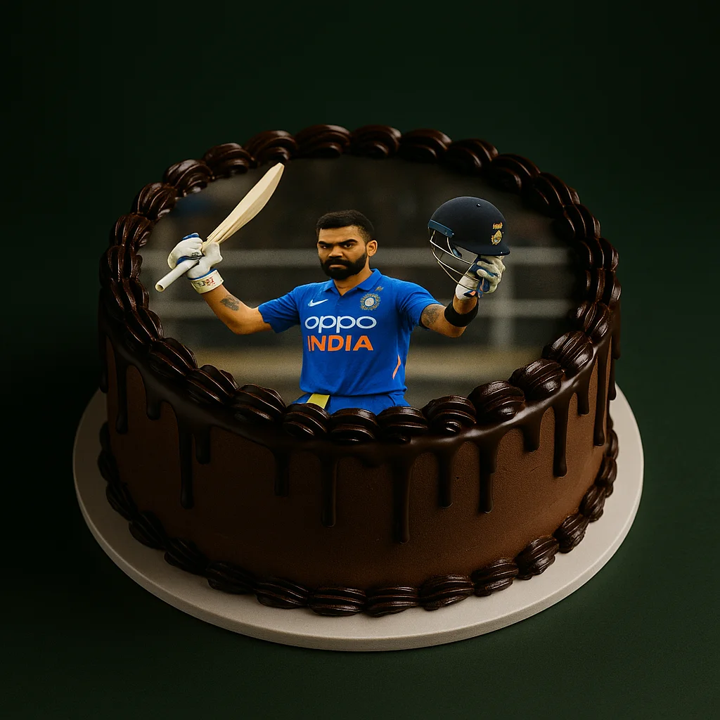 Virat Kohli Chocolate Cake - TF Cakes Online Delivery Freshly baked handcrafted Virat Kohli Chocolate Cake – Cake design by TF Cakes