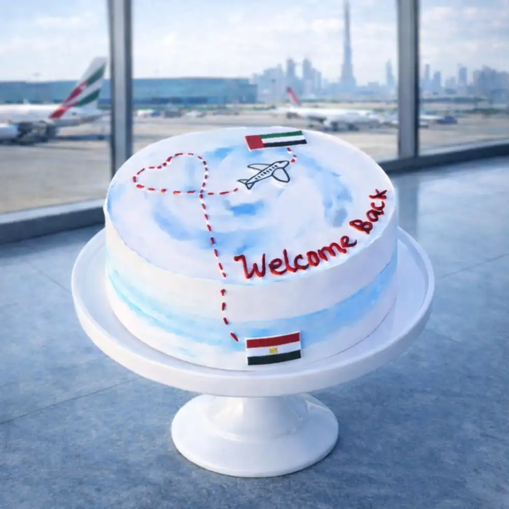 Welcome Back Travel Theme Cake - TF Cakes Online Delivery Freshly baked handcrafted Welcome Back Travel Theme Cake – Cake design by TF Cakes