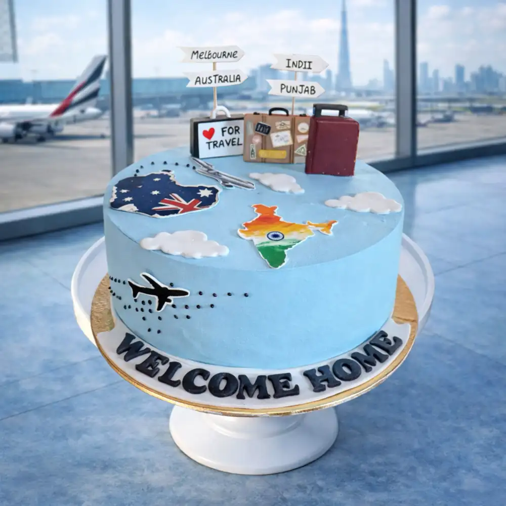 Welcome Home Travel Cake - TF Cakes Online Delivery Freshly baked handcrafted Welcome Home Travel Cake – Cake design by TF Cakes