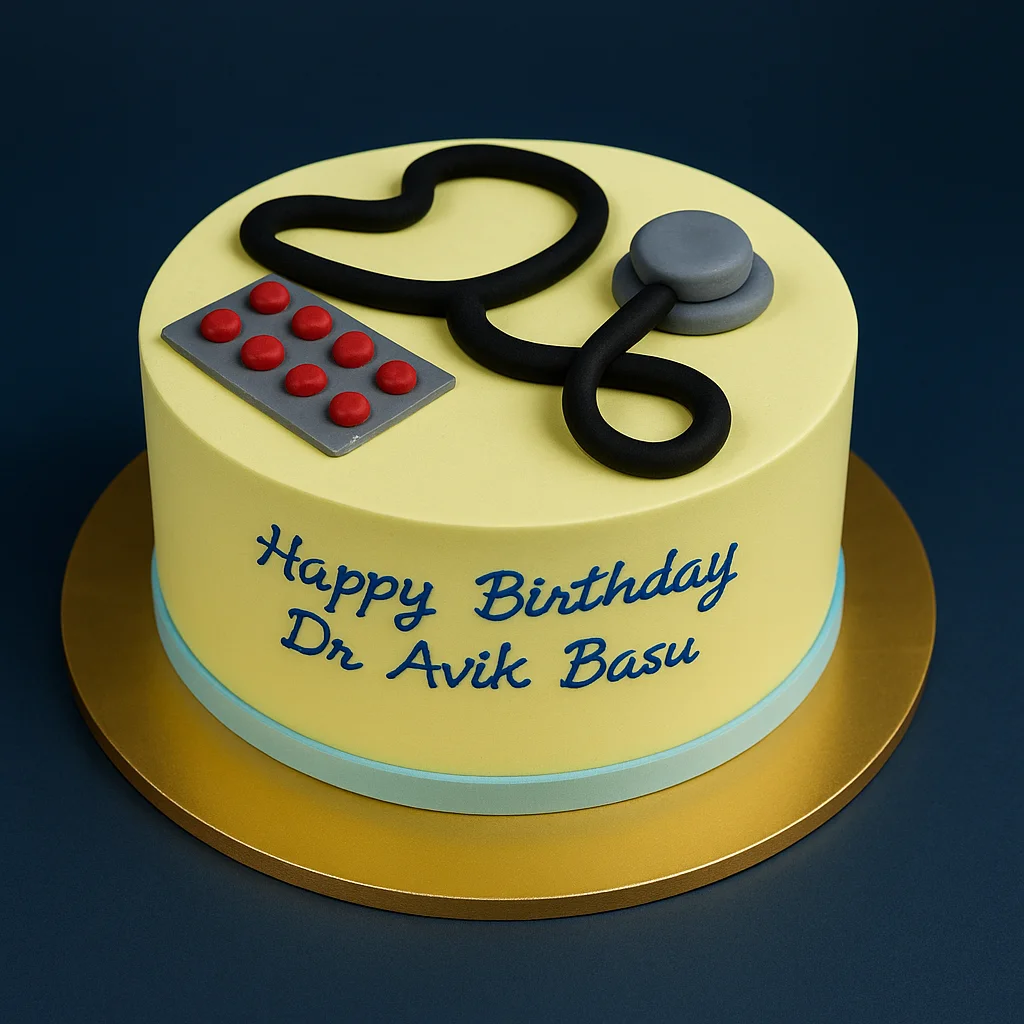 Yellow Doctor Birthday Cake - TF Cakes Online Delivery Freshly baked handcrafted Yellow Doctor Birthday Cake – Cake design by TF Cakes
