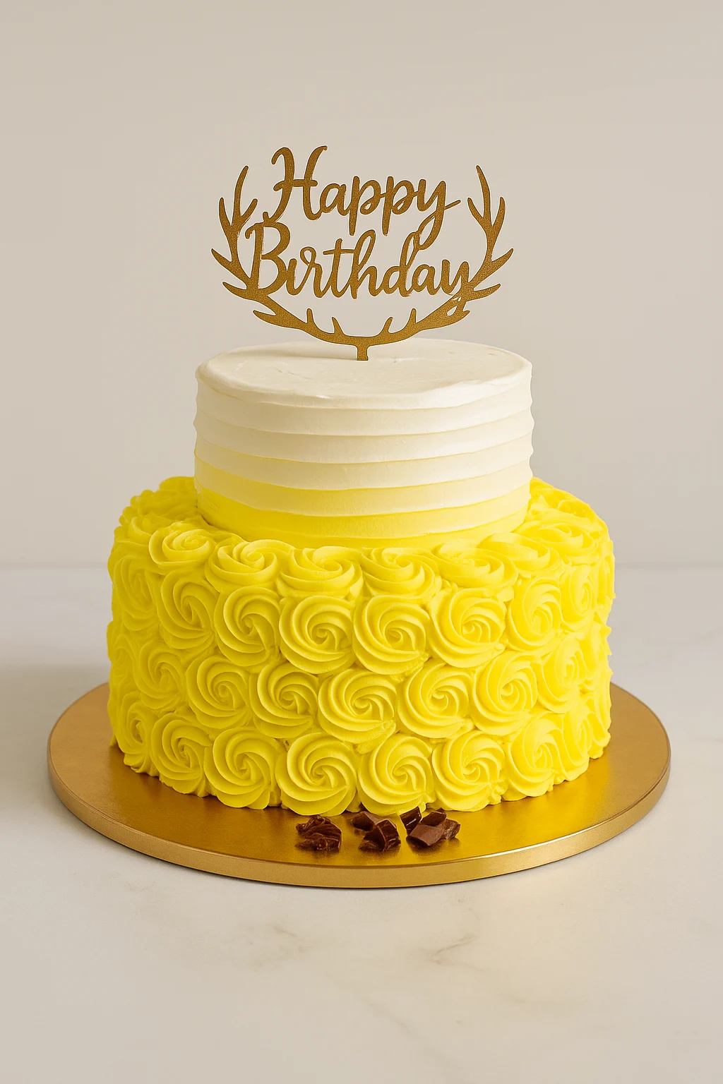Yellow Rosette Birthday Cake - TF Cakes Online Delivery Freshly baked handcrafted Yellow Rosette Birthday Cake – Cake design by TF Cakes