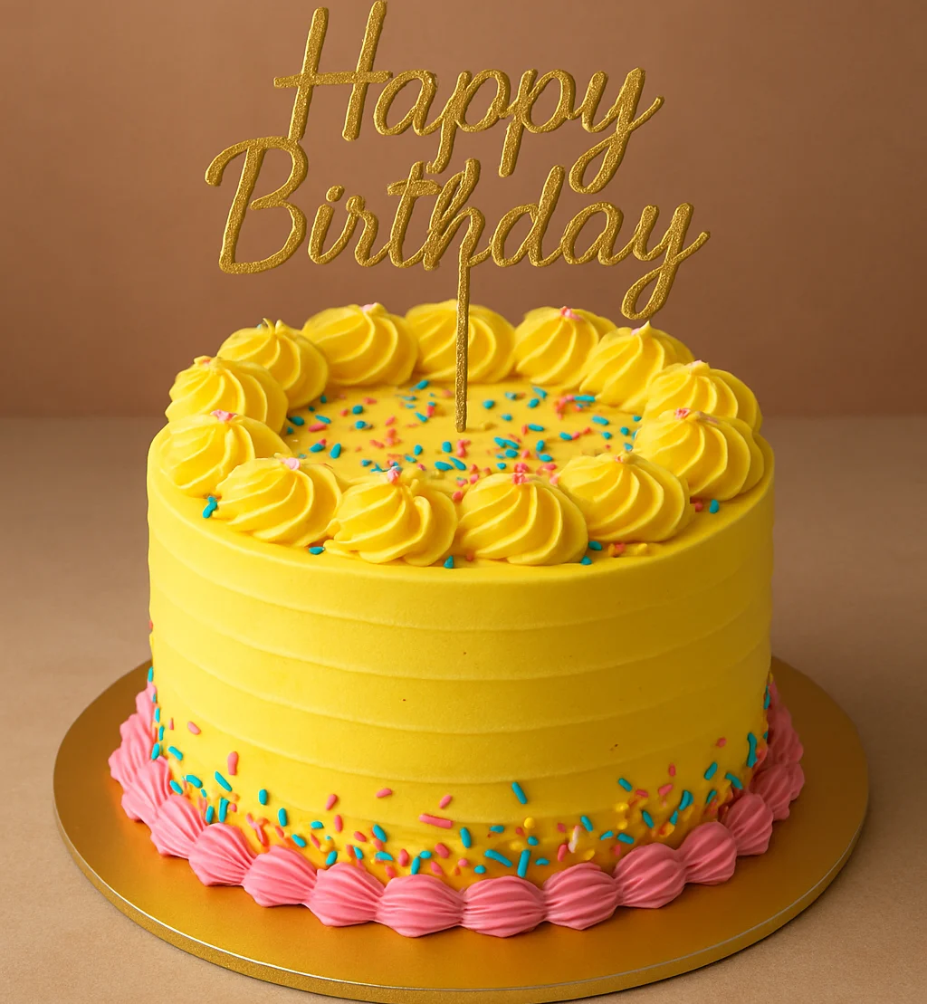 Yellow Sprinkle Birthday Cake - TF Cakes Online Delivery Freshly baked handcrafted Yellow Sprinkle Birthday Cake – Cake design by TF Cakes