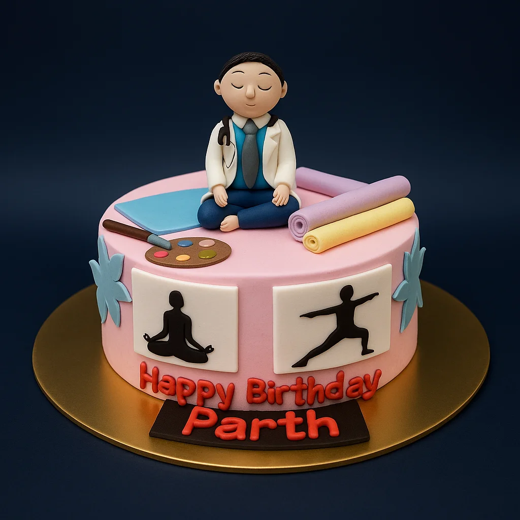 Yoga Doctor Theme Birthday Cake - TF Cakes Online Delivery Freshly baked handcrafted Yoga Doctor Theme Birthday Cake – Cake design by TF Cakes